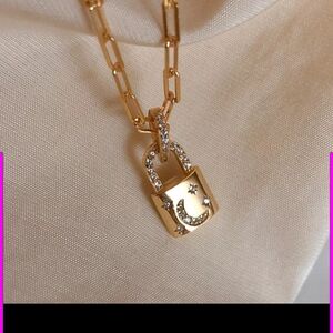 Gold Stars/Moon Lock Paperclip  Necklace